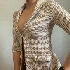 Gap Knit Blazer Cardigan Khaki & White Stripe XS